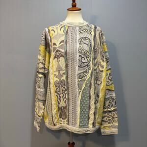 Vintage Authentic Coogi 3D Knit Sweater, Bright Yellow Multi-color, size XL